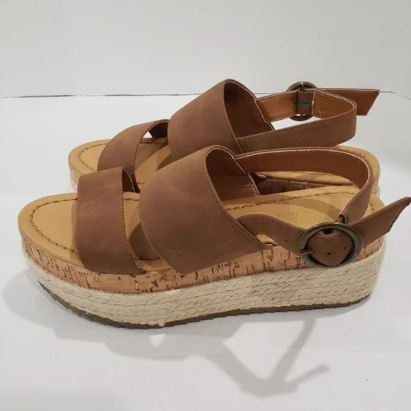 American Eagle Outfitters Double Strap Wedge Cork Espadrilles Platforms Size 6 - Picture 3 of 10